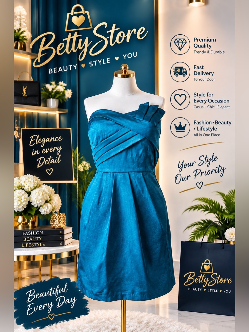 Teeze Me Teal Metallic
Strapless Pleated Cocktail Dress With Pockets Size 5